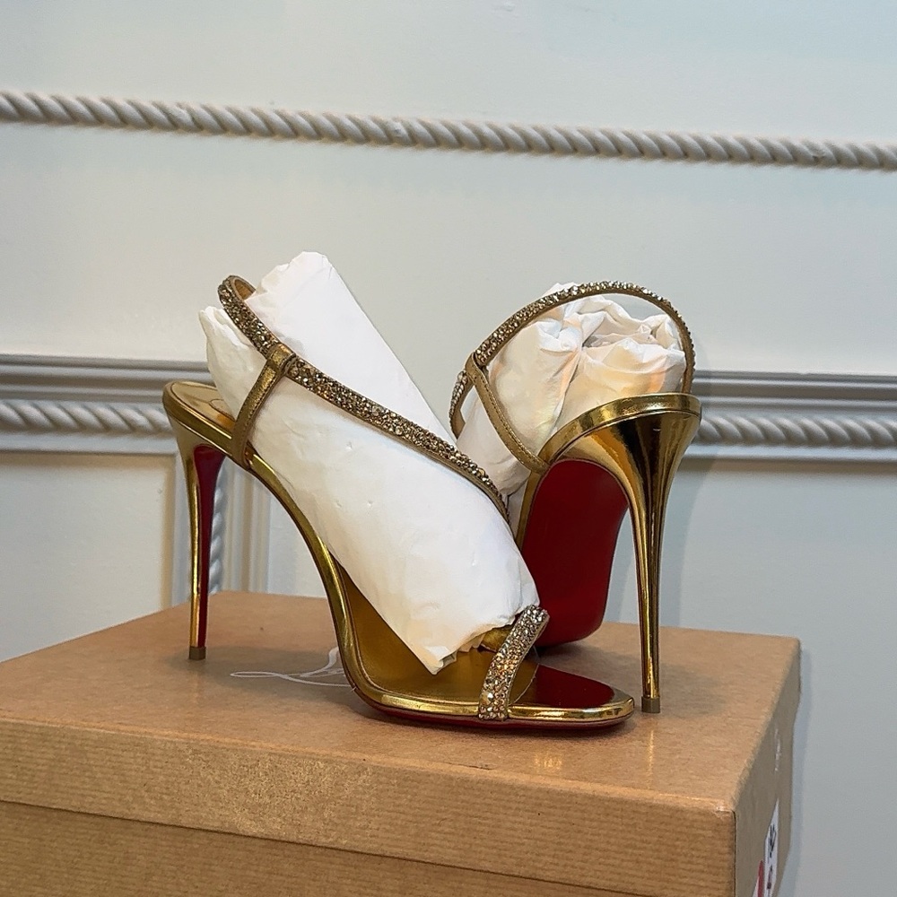 Christian Louboutin Rosalie 100mm Strass Gold Crystal Sandals 40EU - Picture 10 of 11